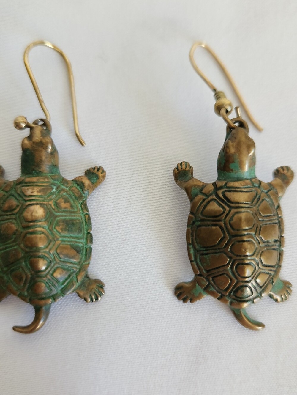 Bronze Green Turtle Dangle Earrings - Reptile Pet Inspired Jewelry